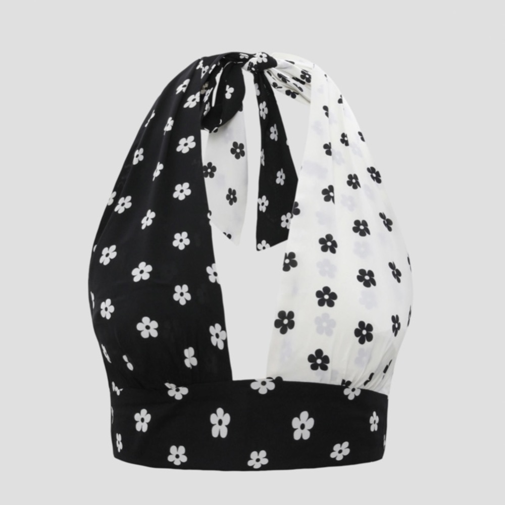 Cider black and white floral halter top